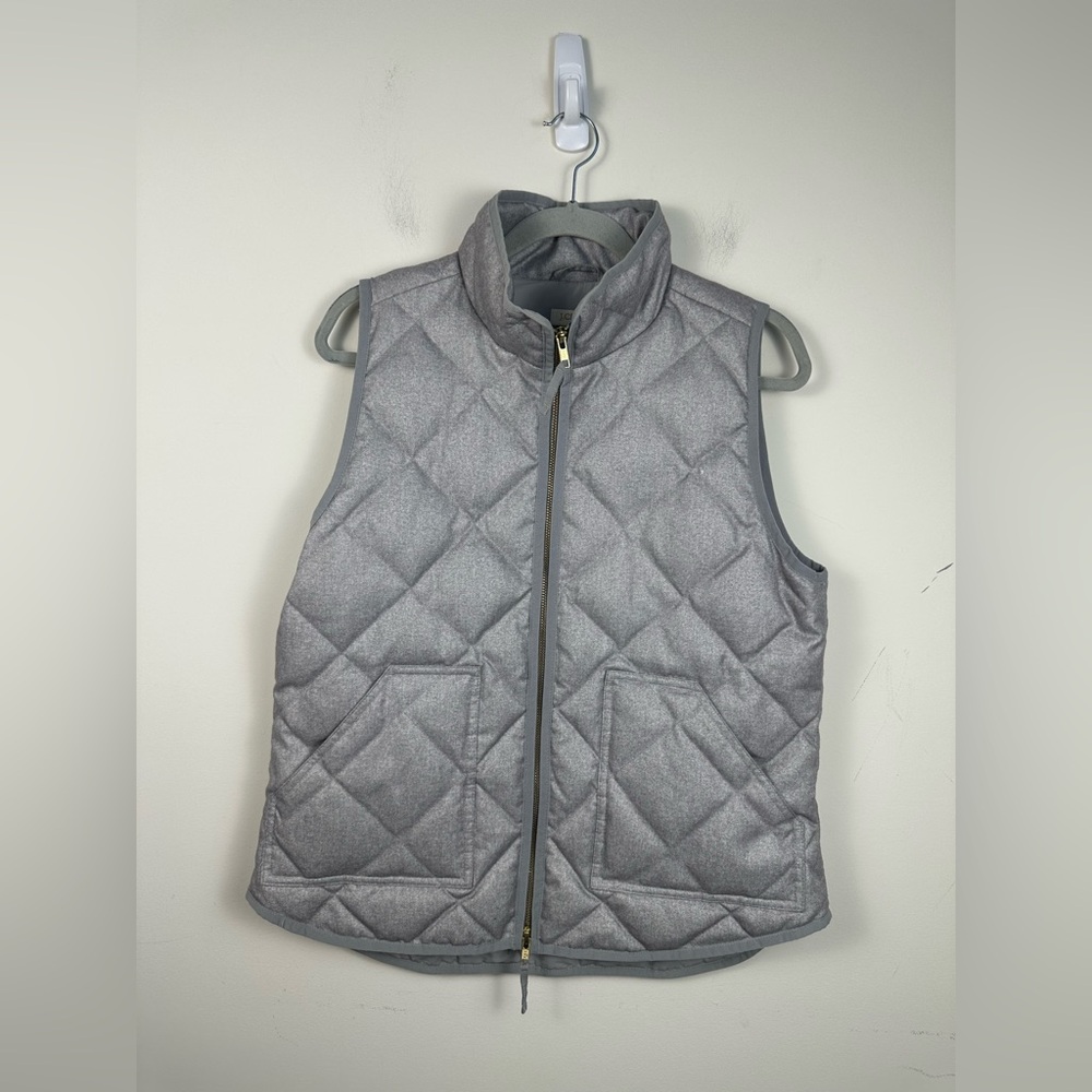 J Crew Diamond Quilted Down Zip Up Puffer Vest Jacket Gray Silver Size Medium